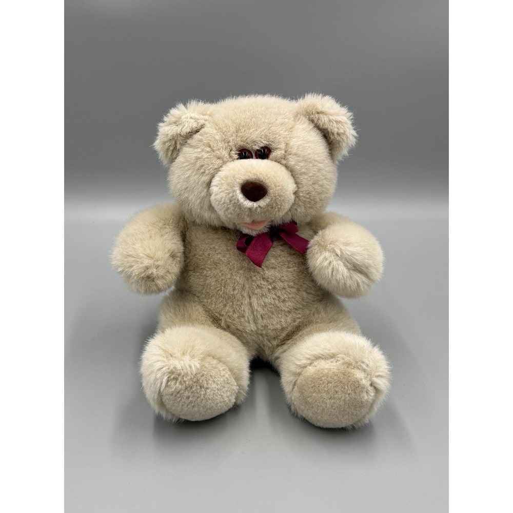 Vtg 1990 Moonbeam Toys Teddy Bear Plush Red Ribbon Just Friends 10" Stuffed Toy